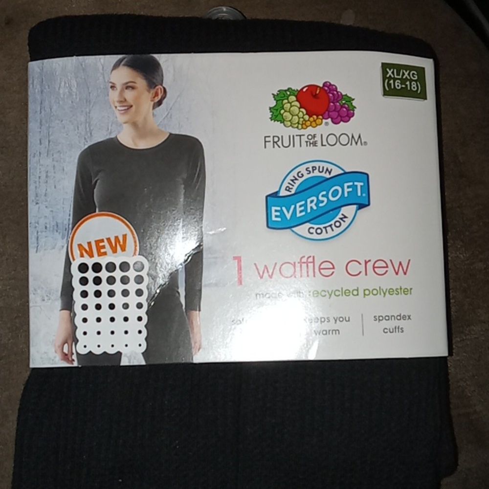 NWT Womens Black Waffle Crew Top/XL